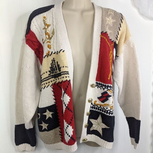 VINTAGE Nautical Y2K Cardigan Sweater Sz L - Picture 11 of 15